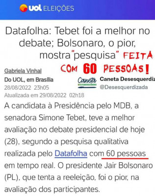 Debate Band - Enquetes da Extrema-Imprensa - DataFolha usa 60 pessoas! - Simone Tebet foi a melhor.jpg